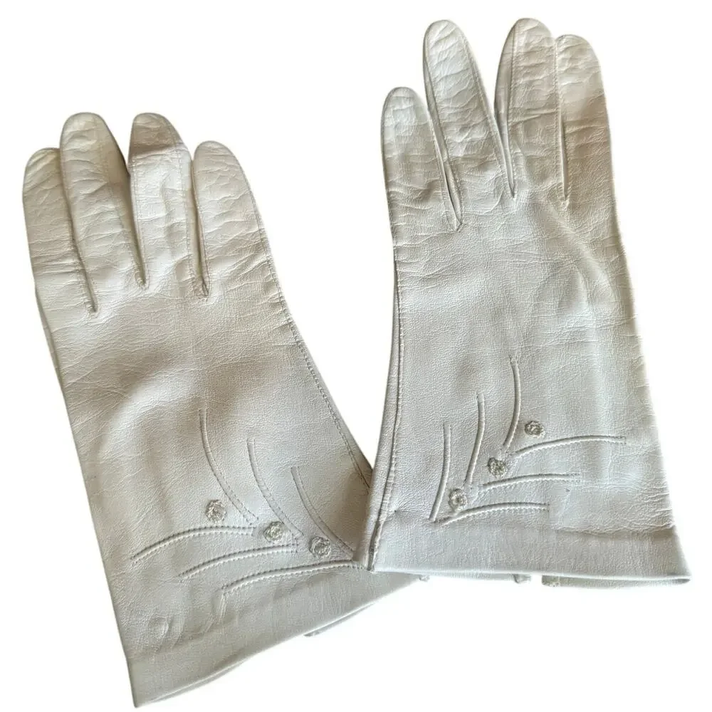 Vintage White Italian Leather Gloves